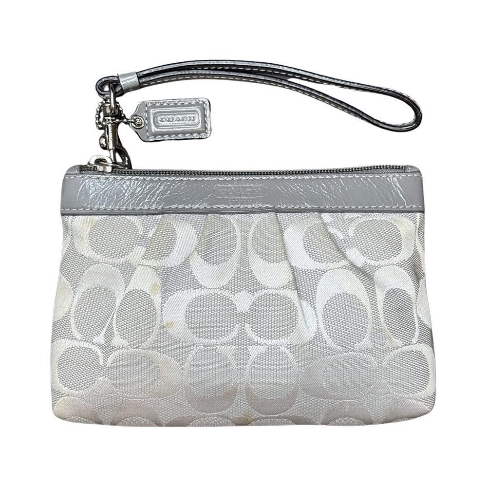 Coach Silver and Gray Signature Canvas Jacquard Wristlet